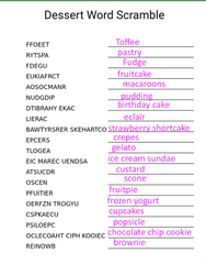 dessertwordscramble